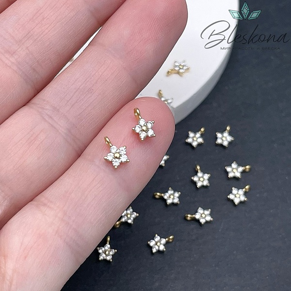 Подвеска мини цветок,цвет золото с цирконами 5*6,5мм Люкс 