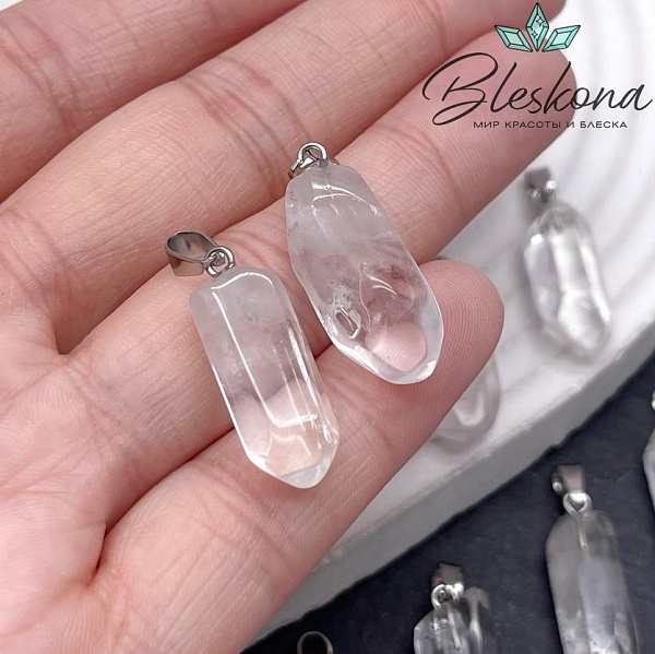 22*10 мм, цвет серебро, Подвеска кристалл Горный Хрусталь