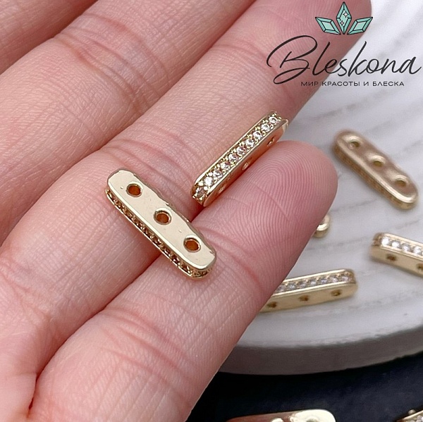 16*2,6 мм Цвет золото, Бусина разделитель 3 ряда цирконы