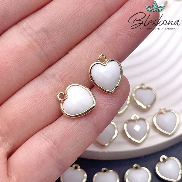 12*13мм,Цвет золото,Подвеска Сердце Агат белый имитация огранка
