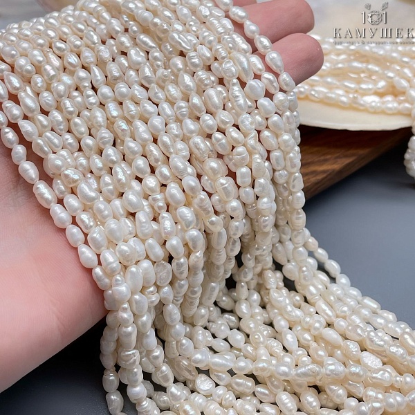 Жемчуг барочный рис белый 3,5-4,3 мм 