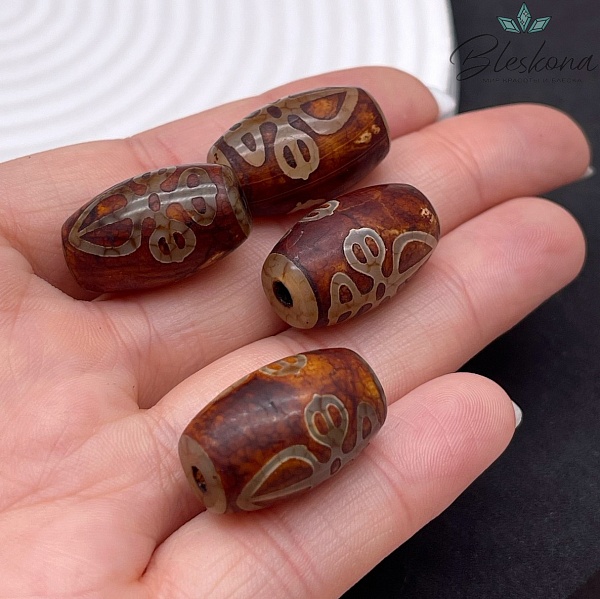 Бусина Дзи Кинжал Пурба (Пхурба) серо-коричневый бочонок 22*15 мм