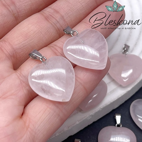 22*20 мм Цвет серебро, Подвеска Сердце Розовый кварц