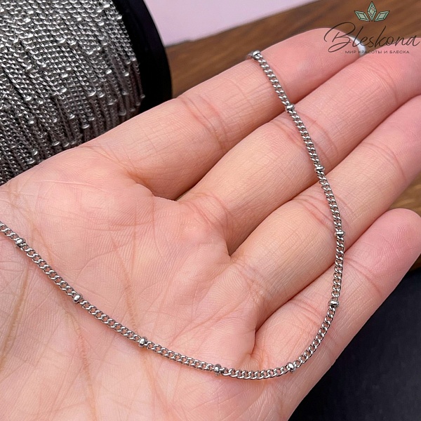 Цепь №С80 Цвет серебро 2,3*1,8 мм бусина 2,3*1,2 Сталь