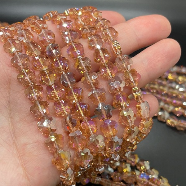 8 мм Стекло Lux, цветок, цвет персиковый с фиолетовым переливом 