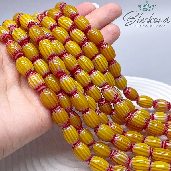 Муранское стекло бочата красно-желтые, полосы 13,5*9 мм