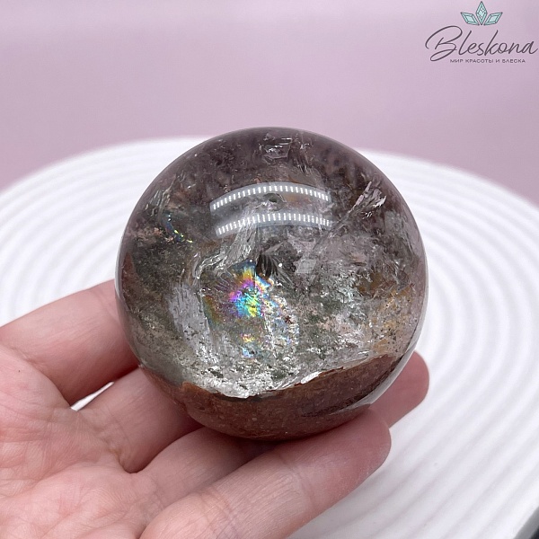 Яшма с вкючениями мохового Агата, Горный хрусталь шар 53 мм