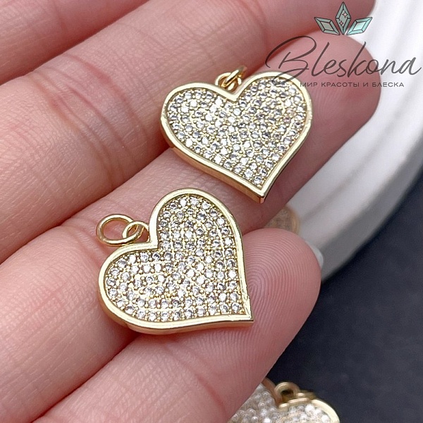 18*17,5мм, Цвет золото, Подвеска сердце стразы