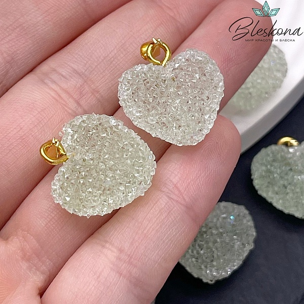 19*20 мм, Цвет золото, Подвеска мармеладное сердце зеленое