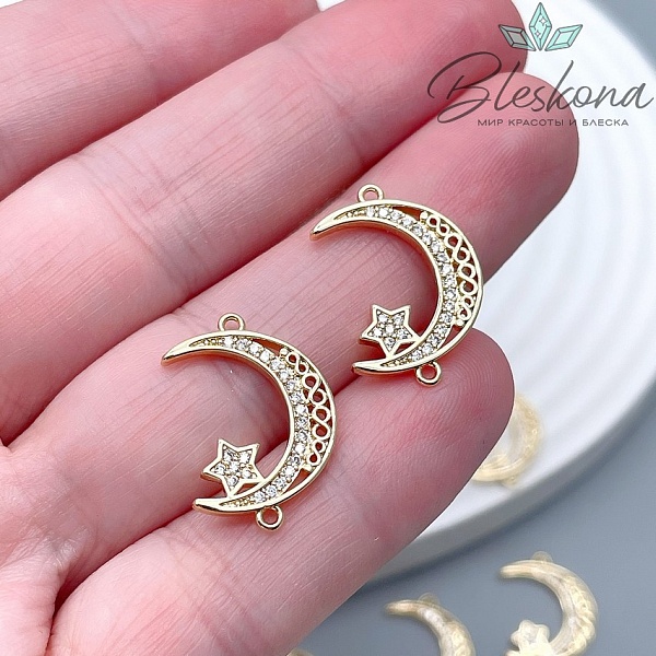 19,4*13 мм Цвет золото, Коннектор Полумесяц с цирконами 
