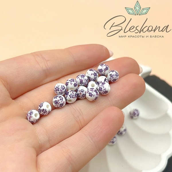 6 мм Керамика Бусина роспись гжель №8 (штучно)