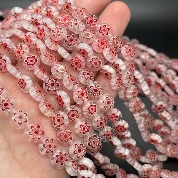 Муранское стекло розовое круг цветок  8 мм