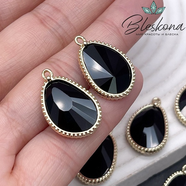 14,4*23мм, цвет золото ,Подвеска капля Черный агат