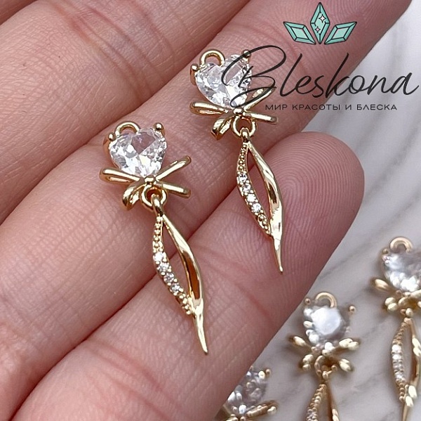 26*9,5 мм Цвет золото, Подвеска Сердце с бантиком