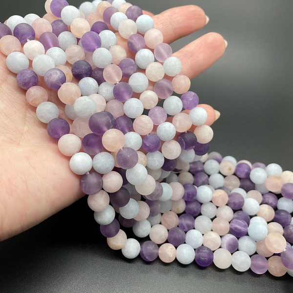 Микс Аквамарин,Аметист,Розовый кварц матовый 8 мм