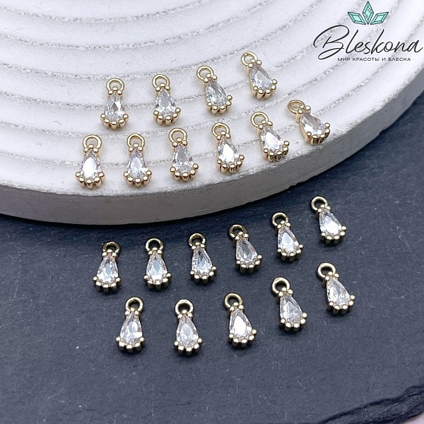 8,5*4 мм Цвет золото, Подвеска капля белый циркон