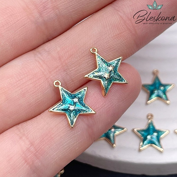11*12,7мм, цвет золото, Подвеска Звезда Бирюзовая 
