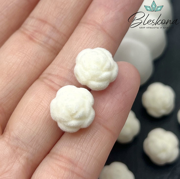 12мм Бархатная бусина Цветок - Роза, Цвет белый