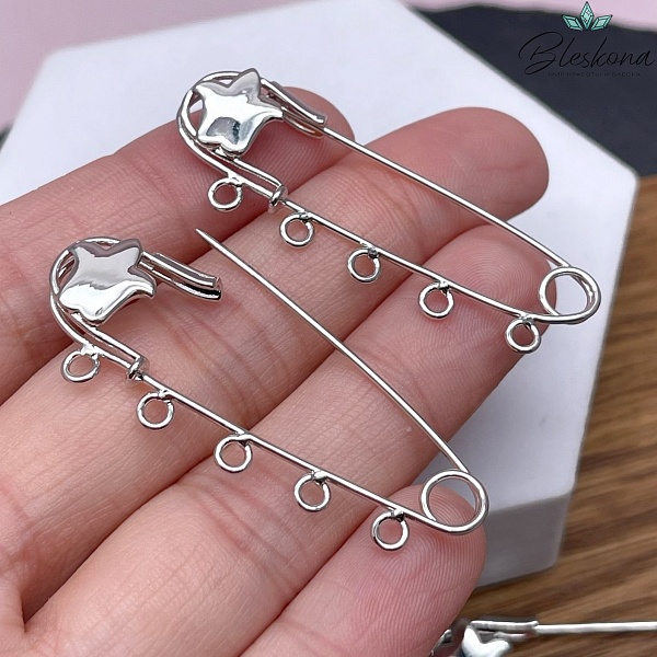 4,5 см Цвет серебро, Основа булавка 5 колец тюльпан Этно