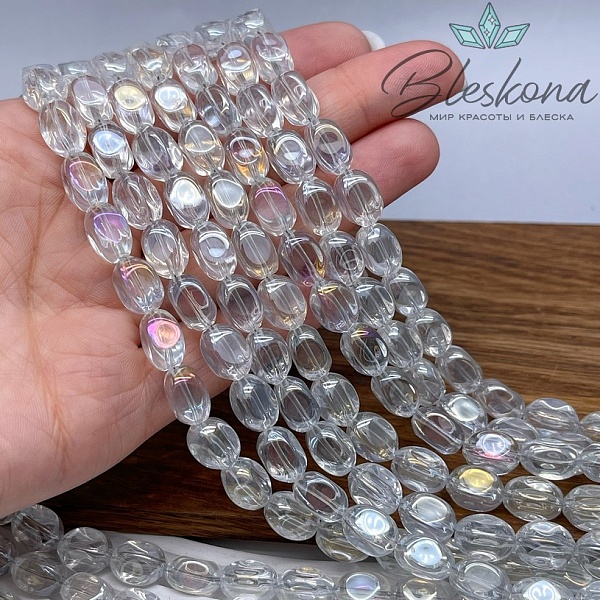 11*6 мм, Бусины галтовка фриформ, цвет позрачный с фиолетовым переливом, стекло Люкс