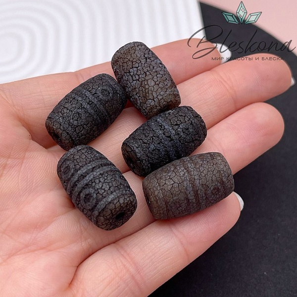 Бусина Дзи 8 глаз черный бочонок в термической обработке 22*13 мм