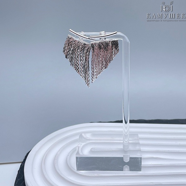 Пусеты шторки, цвет серебро 37,4*20 мм