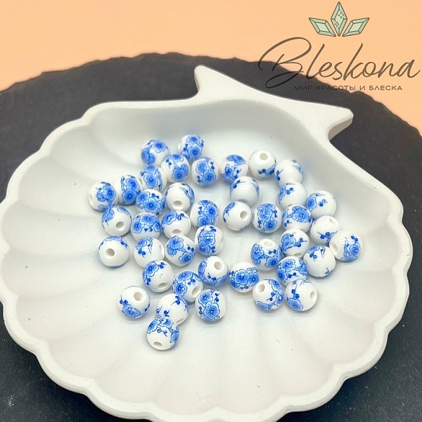 8 мм Керамика Бусина роспись гжель №3 (штучно)