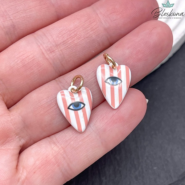 15,5*10 мм, Цвет золото, Подвеска сердце белое глаз эмаль