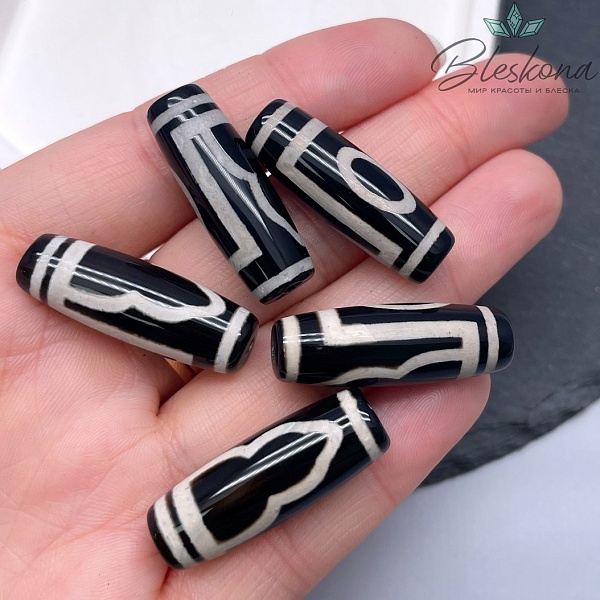 Бусина Дзи 1 глаз и гора черно-белый бочонок 30*11 мм