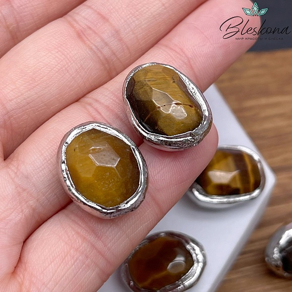 19*15 мм Цвет серебро, Бусина Тигровый Глаз в обрамлении