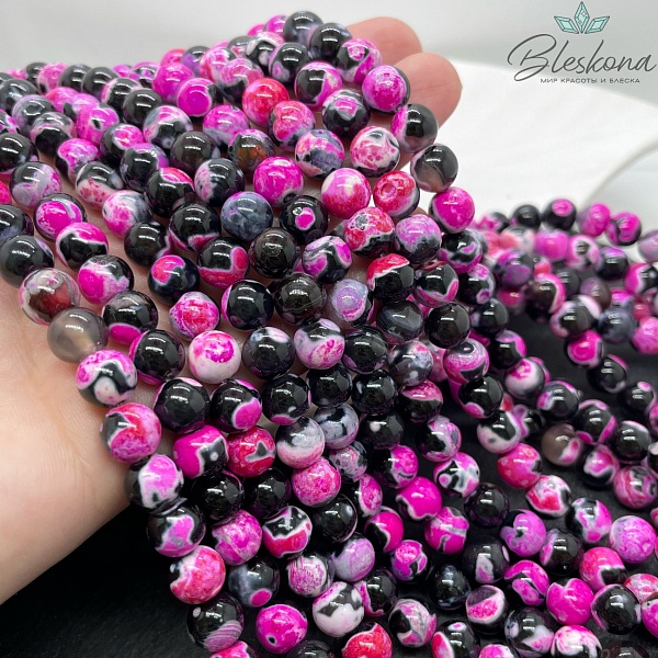 Агат черный фуксия разводы (имитация) 8 мм