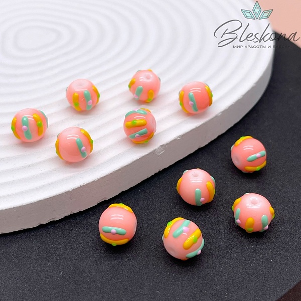 10 мм Бусина шар оранжевый полоски