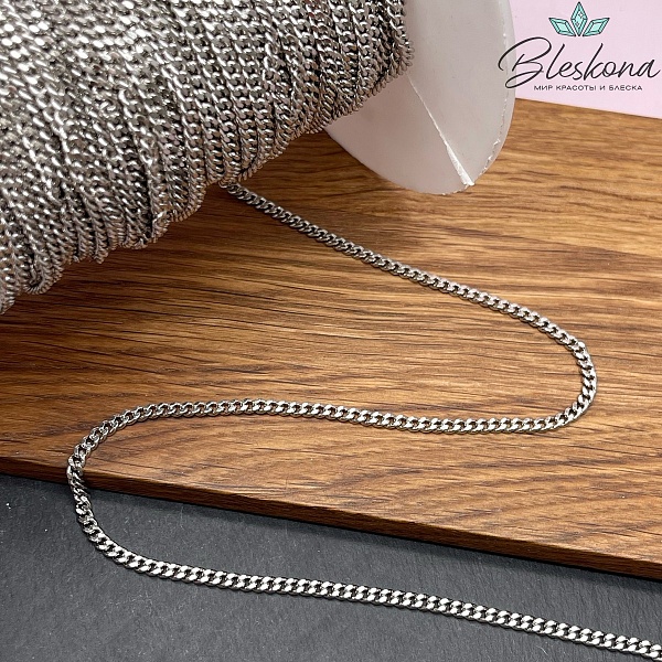 Цепь №85 цвет серебро 3*3,5 мм Люкс