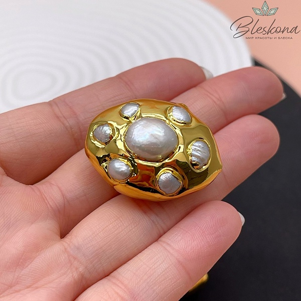 33*26 мм Цвет золото, Бусина  Жемчуг  зауженный овал