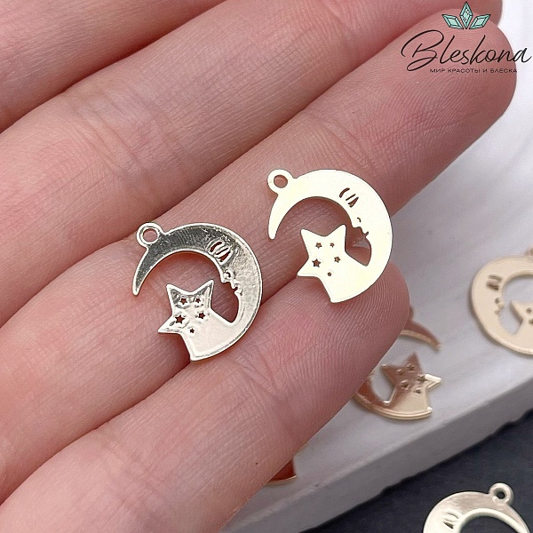 15*12,5мм Цвет золото, Подвеска Полумесяц и звезда гладкий