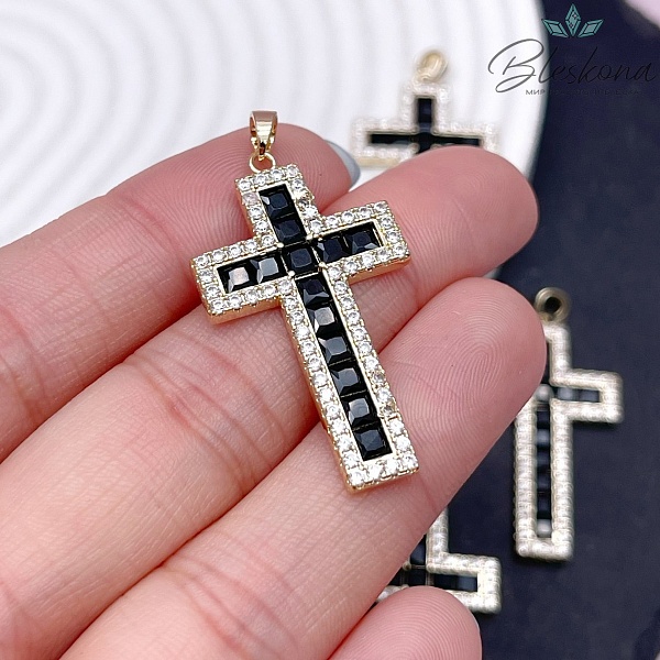 20*32,4 мм Цвет золото, Подвеска Крест  черные цирконы -16