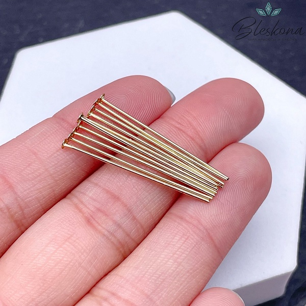 3 см*0,6 мм Цвет золото, Пины шляпка жесткие уп. 10 шт Люкс