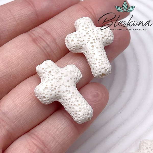 Лава Вулканическая Бусина крест бежевый 27*19 мм