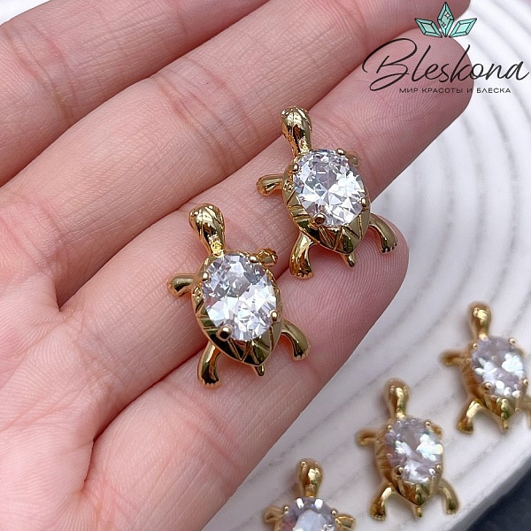 22*14 мм Цвет золото, Подвеска черепаха большой циркон 