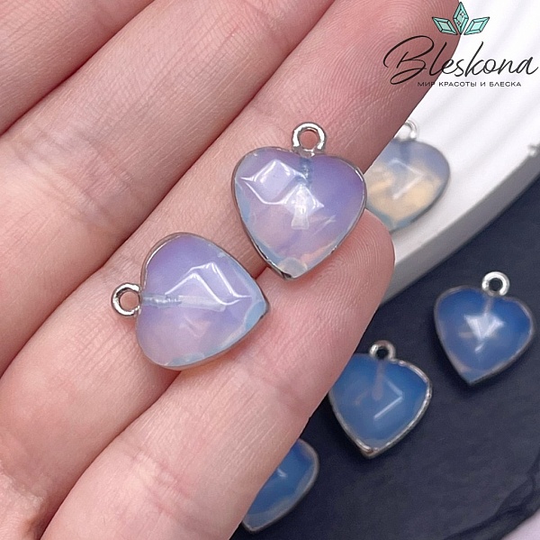 15*15 мм Подвеска Сердце Лунный камень имитация огранка серебро