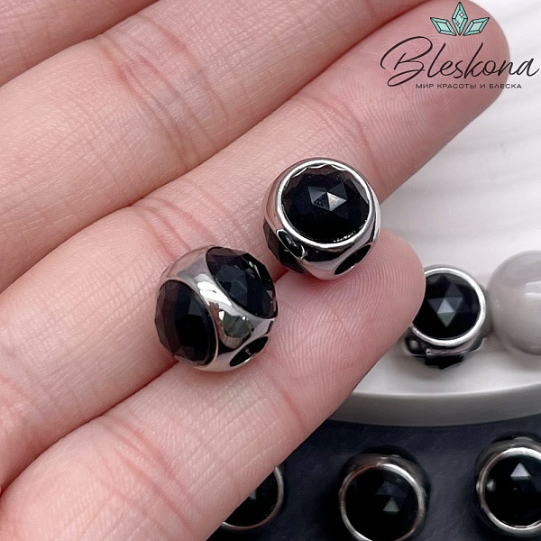 10 мм Цвет серебро, Бусина шар черное стекло