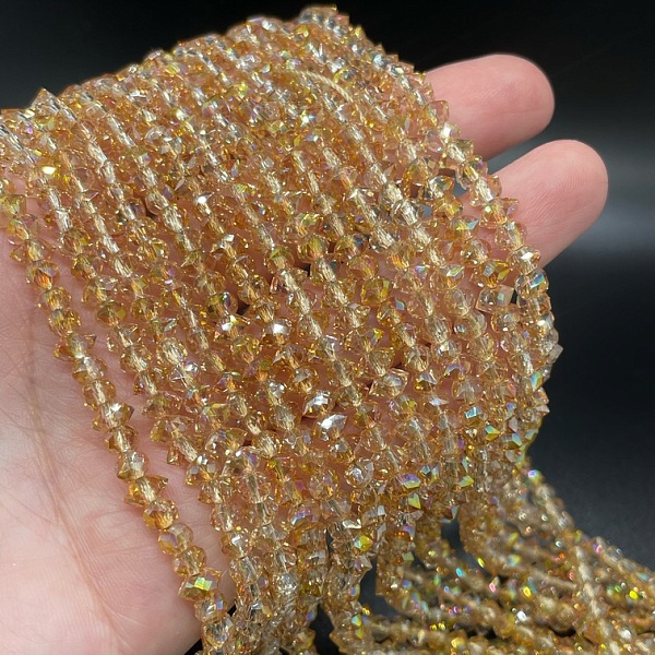 4,5*6 мм Стекло Lux,  рондель острые углы, цвет персиковый с переливом