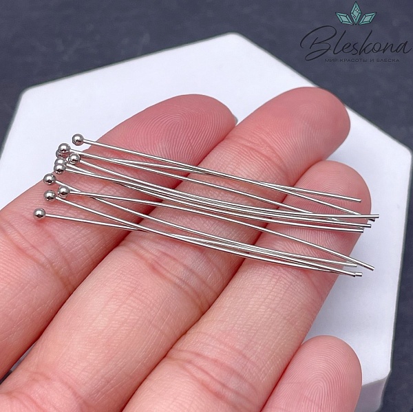 5 см*0,7 мм Цвет серебро, Пины шарик 2 мм жесткие уп. 10 шт Люкс