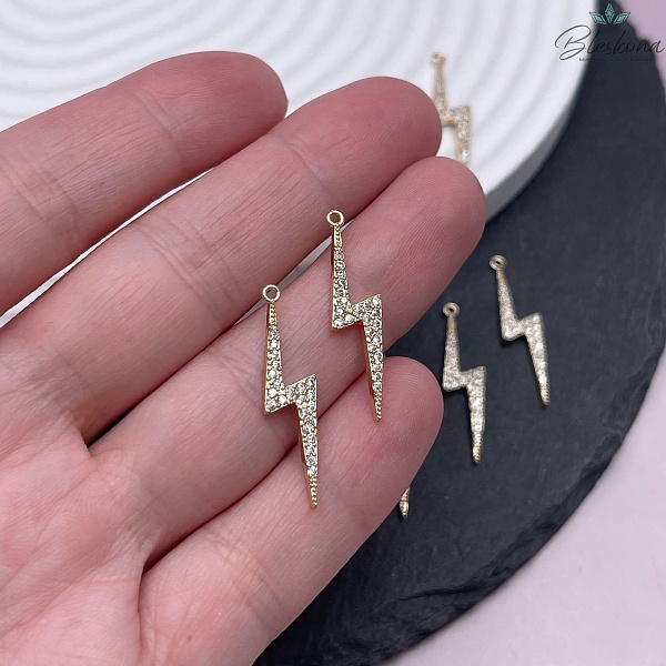 Подвеска молния с цирконами, цвет золото  27*6,5мм