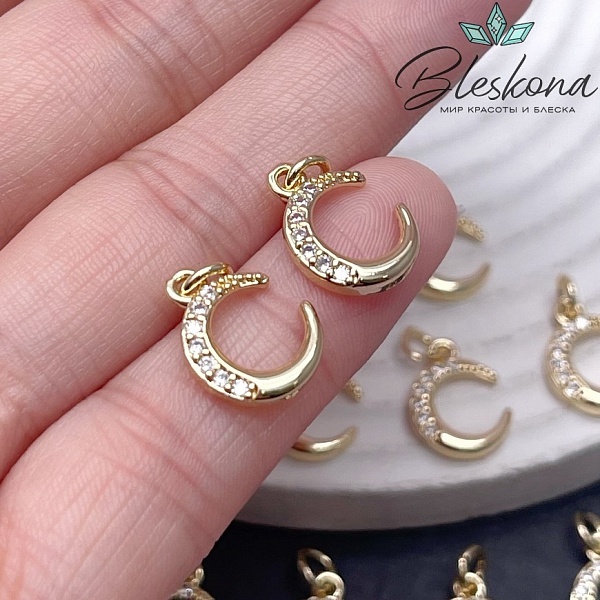 14*11 мм Цвет золото, Подвеска полумесяц с цирконами