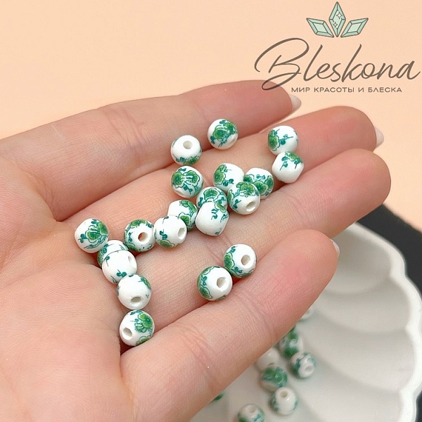 6 мм Керамика Бусина роспись гжель №24 (штучно)