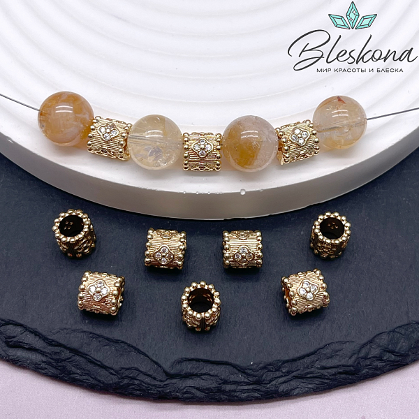 7*7,2 мм Цвет золото, Бусина цилиндр цветок цирконы