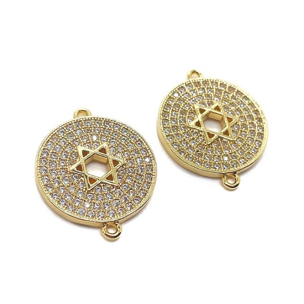 Коннектор Звезда Давида с цирконами, Цвет золото ⌀20*25мм