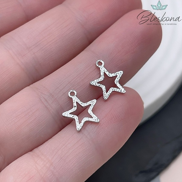 10*11,2 мм Цвет серебро, Подвеска мини звезда контур фактурная