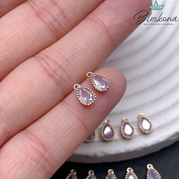 8,5*5 мм Цвет золото, Подвеска капля сиреневый циркон 